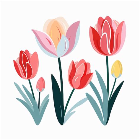 Premium Photo Tulip Flowers Hand Drawn Illustration Flat Vector