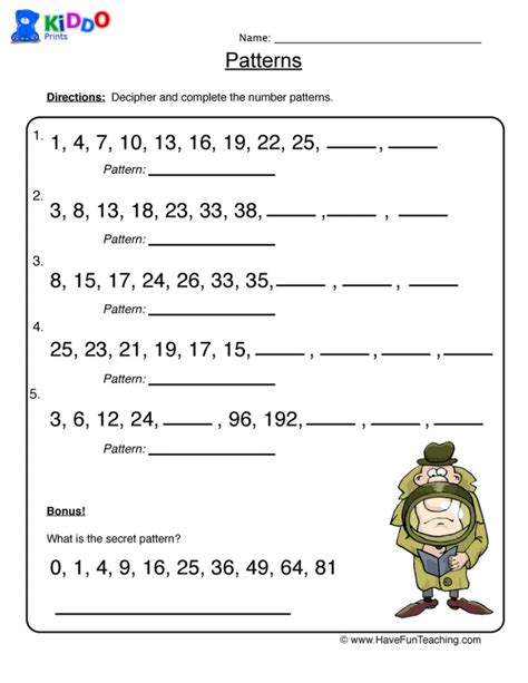number patterns worksheets  grade  fun  interactive learning