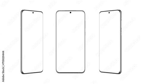 Smartphone With Thin Round Edges In Three Positions Transparent