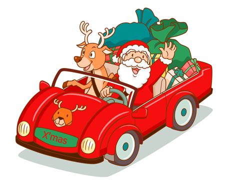 Cartoon Vector Of Santa Claus Driving A Car With Reindeer Sitting