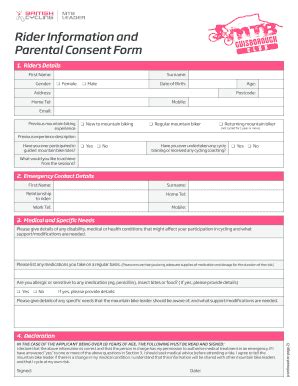 Fillable Online Rider Information And Parental Consent Form Fax Email