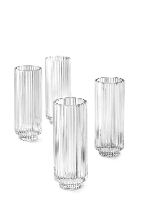 Serene Spaces Set Of 4 Tall Clear Ribbed Glass Candle Holder For Home