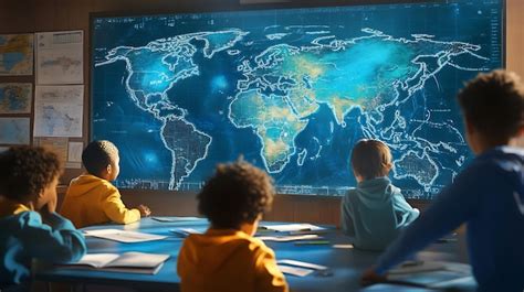 Diverse Group Of Students Studying World Geography In Classroom With