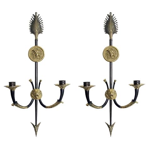 Pair Decorative Crafts Inc Neoclassical Brass Two Arm Candle Sconces