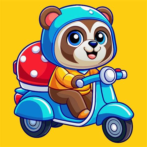 Un Oso De Dibujos Animados En Un Scooter Con Una Bolsa Roja En La