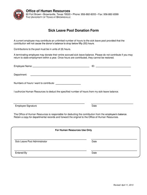 Sick Leave Pool Donation Form The University Of Texas At Utb Fill