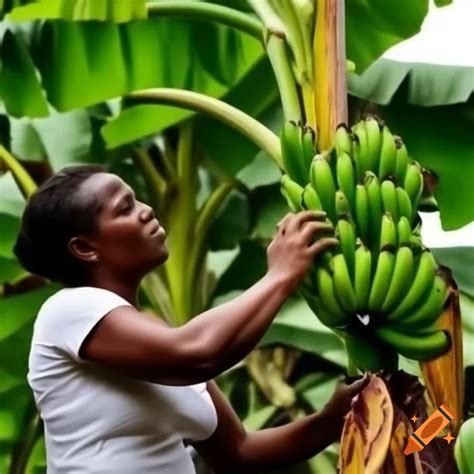 Woman Harvesting Ripe Bananas From A Banana Tree On Craiyon