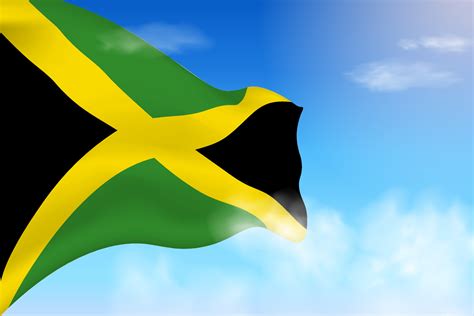 Jamaica Flag In The Clouds Vector Flag Waving In The Sky National Day