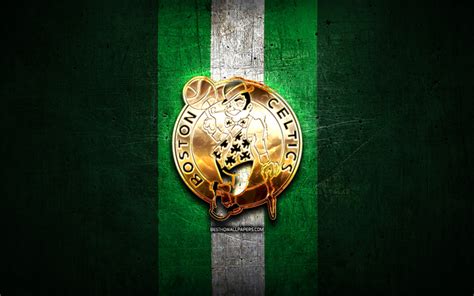 Download wallpapers Boston Celtics, golden logo, NBA, green metal ...