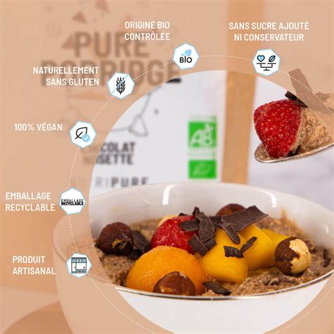 Pure Porridge Bio Choco Noisette 8 Ingrédients Fibres Protéines