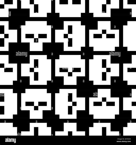 Skull Pixel art Pattern seamless. 8 bit skeleton head Background ...