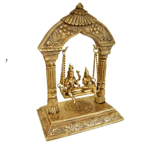 Golden Gold Plated Brass Shiva Parvati Statue For Home Size Lwh