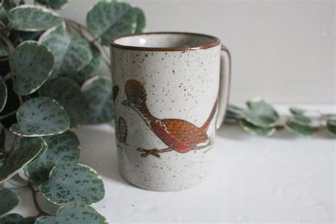 Vintage Road Runner Mug Speckled Desert Cactus South West Cup Stoneware