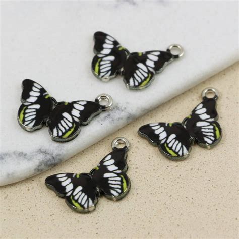 Zawieszka Srebrna Emaliowana Czarny Motyl 18x13mm ELEMENTY METALOWE