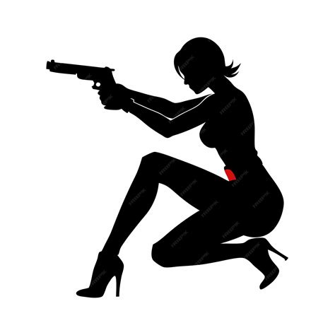 A Lady Killer Woman Holding A Gun Sitting With One Leg And Pointing The