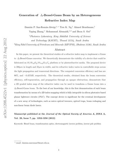 Generation Of J 0 Bessel Gauss Beam By A Heterogeneous Refractive Index