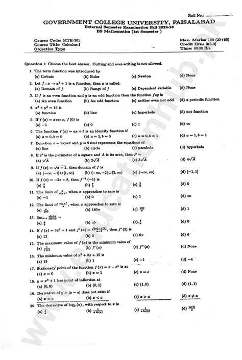 Mth Calculus I Bs Math Gcuf Past Paper Education Hub