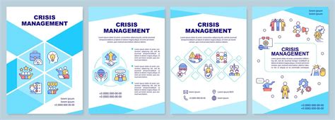 Crisis Management Blue Brochure Template Pr Service Leaflet Design With Linear Icons 4 Vector