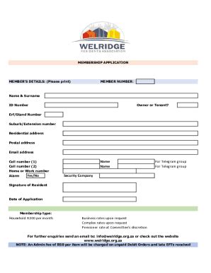 Fillable Online Membership Application Debit Order Form Fax Email