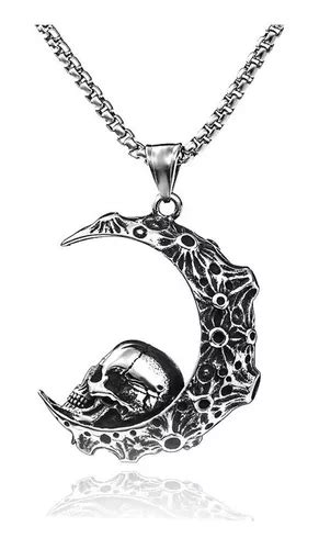 Collar Acero Hombre Mujer De Cráneo De Luna Moda Vikingo Cuotas sin