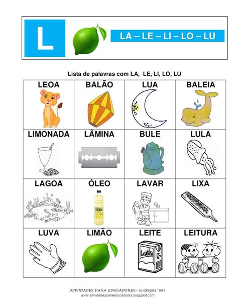 Atividades Para Educadores Lista De Palavras S Labas Simples