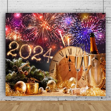 8x6ft Happy New Year Backdrop For Party Decorations Shiny Clock