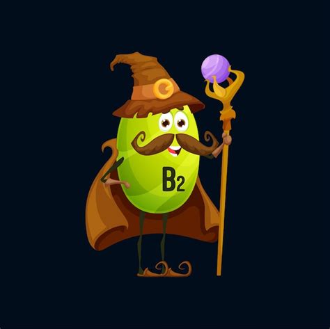 Premium Vector Cartoon Vitamin B2 Wizard Character Holding Staff