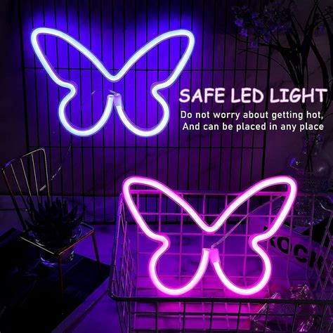 2 Pieces Butterfly Neon Signs Butterfly Led Light 3 Aa Battery Powered Usb Operated Wall Neon