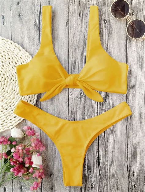 Brand Yellow Women Swimsuit Sexy Brazilian Thong Bikini Swim Set Swimwear Woman Low Waist