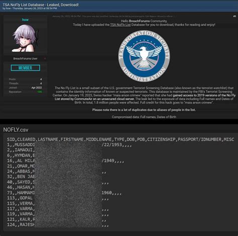 U.S. No Fly List Leaked on Hacker Forum