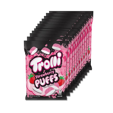 Trolli Strawberry Puffs Sour Gummy Worms Candy 425 Ounce Bags Pack Of 12