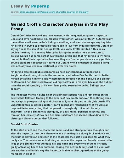 Gerald Croft's Character Analysis in the Play Essay Example