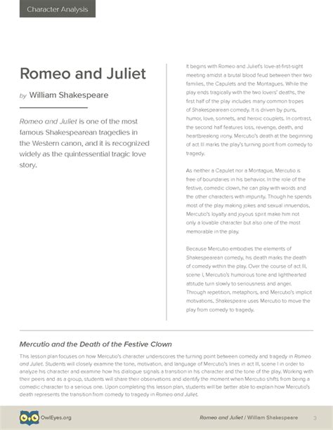 Romeo and Juliet Character Analysis Lesson Plan - Owl Eyes