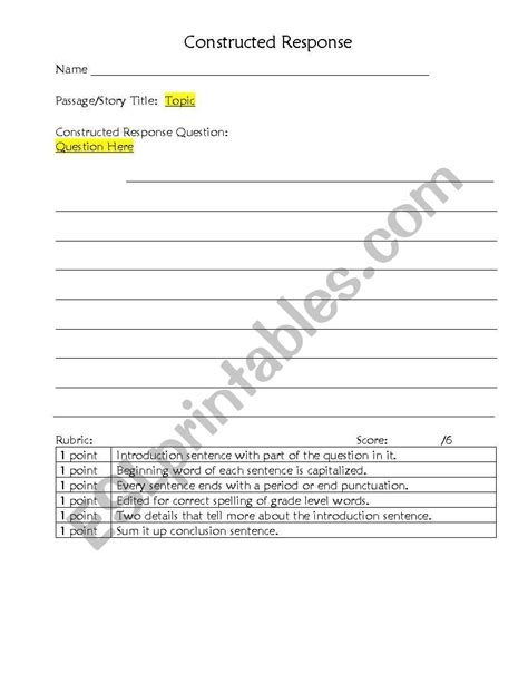 Constructed Response Worksheets