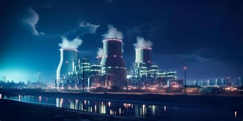 Premium Ai Image Nuclear Power Plant At Night Illuminated At Night