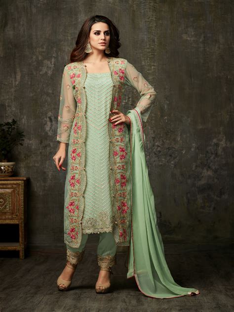 Off White Heavy Embroidered Jacket Style Plazzo Suit Pakistani Dress