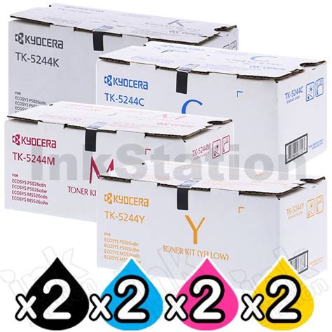 Kyocera 2 Sets Of 4 Pack Genuine TK 5244 Toner Combo Ecosys M5526