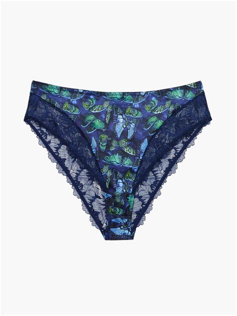 Baroque Butterfly Lace High Leg Bikini Panty In Blue Multi SAVAGE X