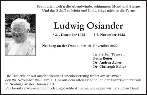 Traueranzeigen Von Ludwig Osiander Augsburger Allgemeine Zeitung