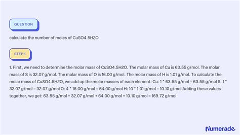 Solved Calculate The Number Of Moles Of Cuso4 5h2o