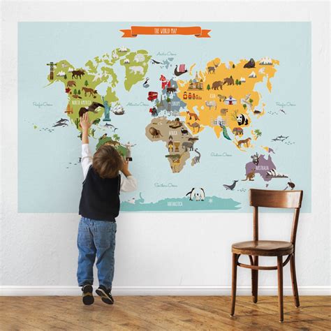 World Map, Kids World Map Poster, Educational Map for Kids, Peel and Stick Poster Sticker, Wall ...