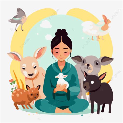 Compassion Clipart Cartoon Girl Meditating With Animals And Pets Vector, Compassion, Clipart ...