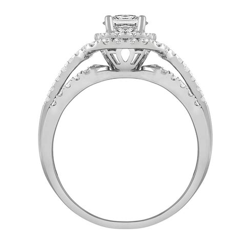 Helzberg Princess Cut Diamond Double Halo Engagement Ring 14k White Gold 1 Ct Tw Mall Of