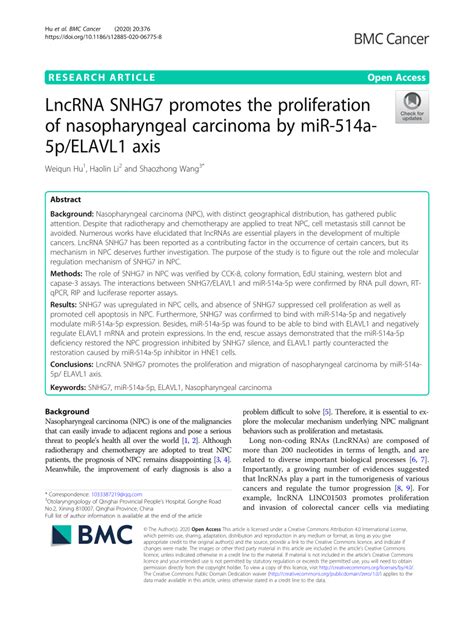 Pdf Lncrna Snhg Promotes The Proliferation Of Nasopharyngeal