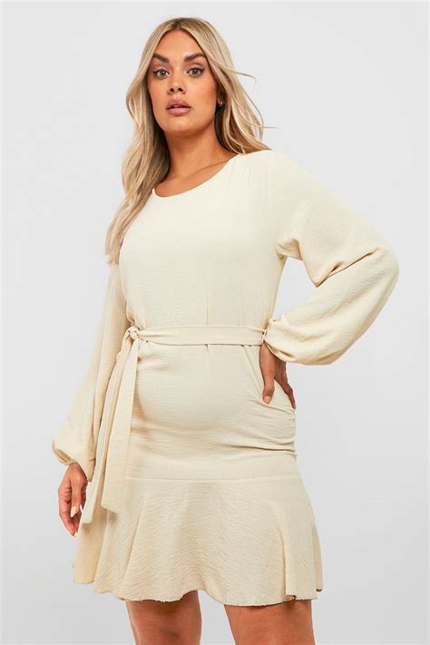 Plus Woven Tie Belt Tiered Smock Dress Boohoo Uk