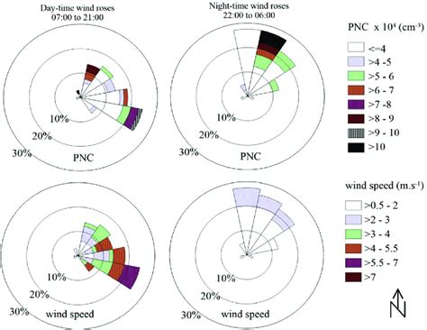 Day Time And Night Time Wind Roses And PNC Pollution Roses Showing