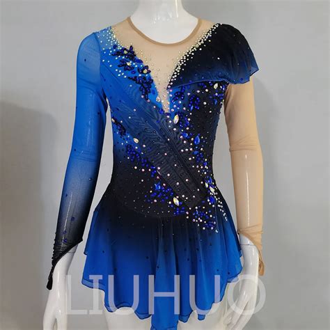 Liuhuo Ice Figure Skating Dress Girls Rhythmic Gymnastics Leotards Blue Women Teens Stretchy