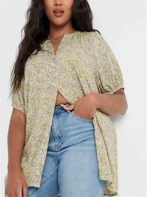 Capsule Yellow Ditsy Floral Puff Sleeve Blouse Plus Size 16 To 18