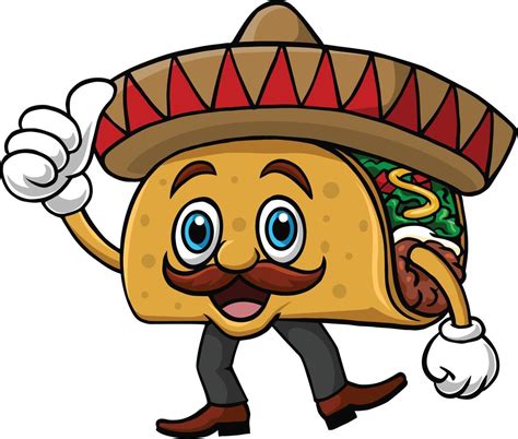 Cartoon funny taco mascot giving thumb up 20004026 Vector Art at Vecteezy