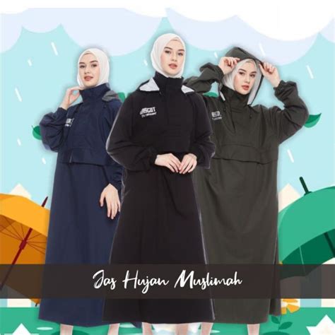 Jual Jas Hujan Gamis Bascot Raincoat Saku Kangguru Hijab Anti Air Buat